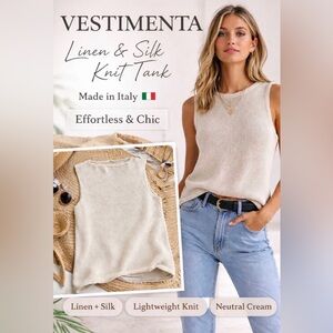 Vestimenta Linen Silk Tank Made in Italy Cream Knit Sleeveless Top S-M